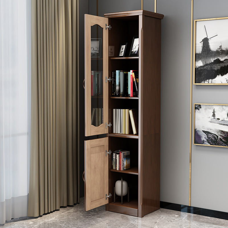 76.8" Tall Solid Wood Accent Cabinet Glass Paned 2 Doors Storage Cabinet