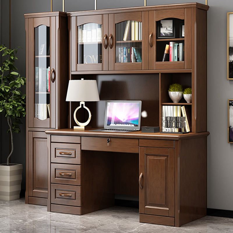 76.8" Tall Solid Wood Accent Cabinet Glass Paned 2 Doors Storage Cabinet