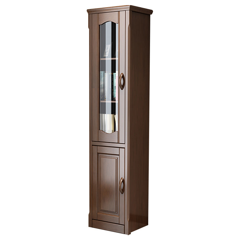 76.8" Tall Solid Wood Accent Cabinet Glass Paned 2 Doors Storage Cabinet