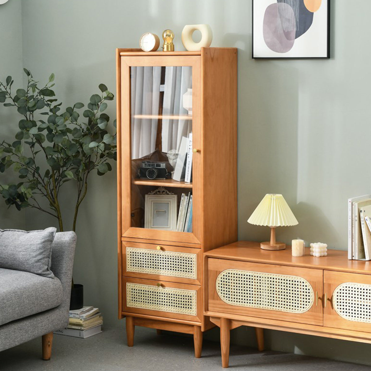 Stain Resistant Storage Cabinet Glass Paned Standard Cabinet