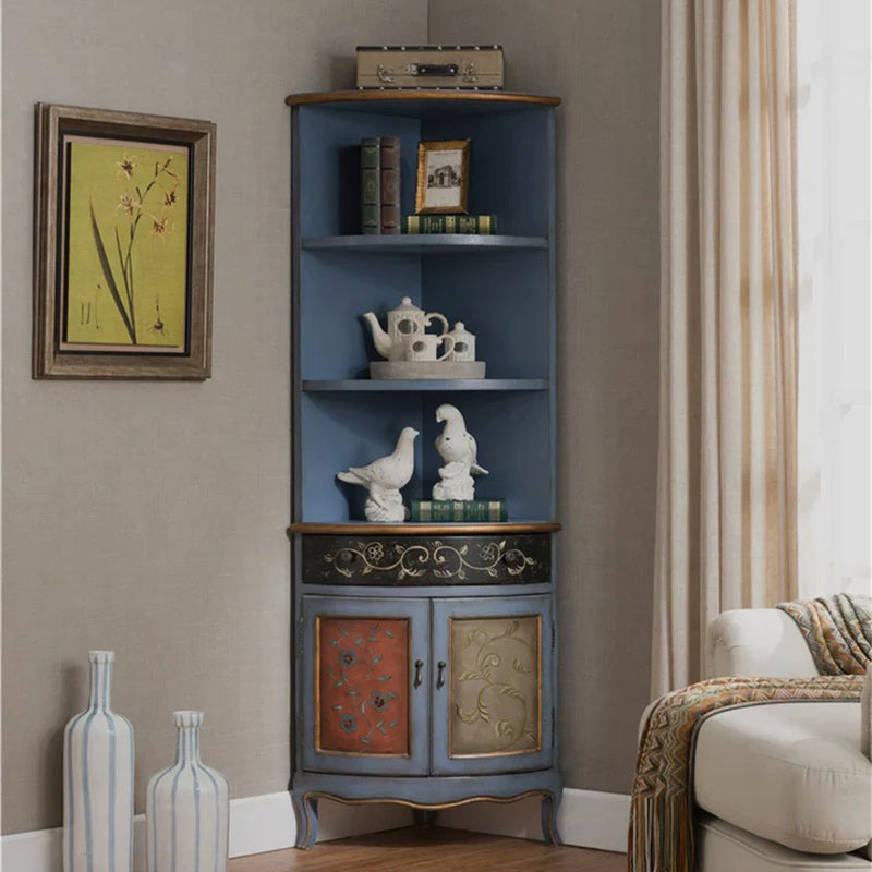 70.9" Tall Distressed Wood Corner Cabinet 1 - Drawers and 2 - Door Chest