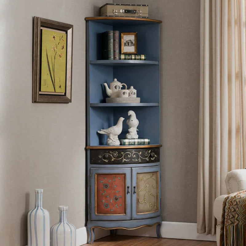 70.9" Tall Distressed Wood Corner Cabinet 1 - Drawers and 2 - Door Chest
