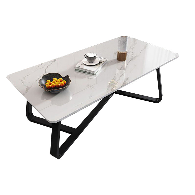 Glam Slate Coffee Table Rectangle Coffee Cocktail Table with Cross Legs