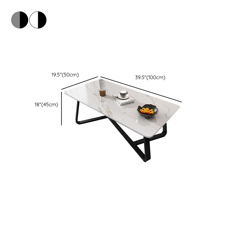 Glam Slate Coffee Table Rectangle Coffee Cocktail Table with Cross Legs