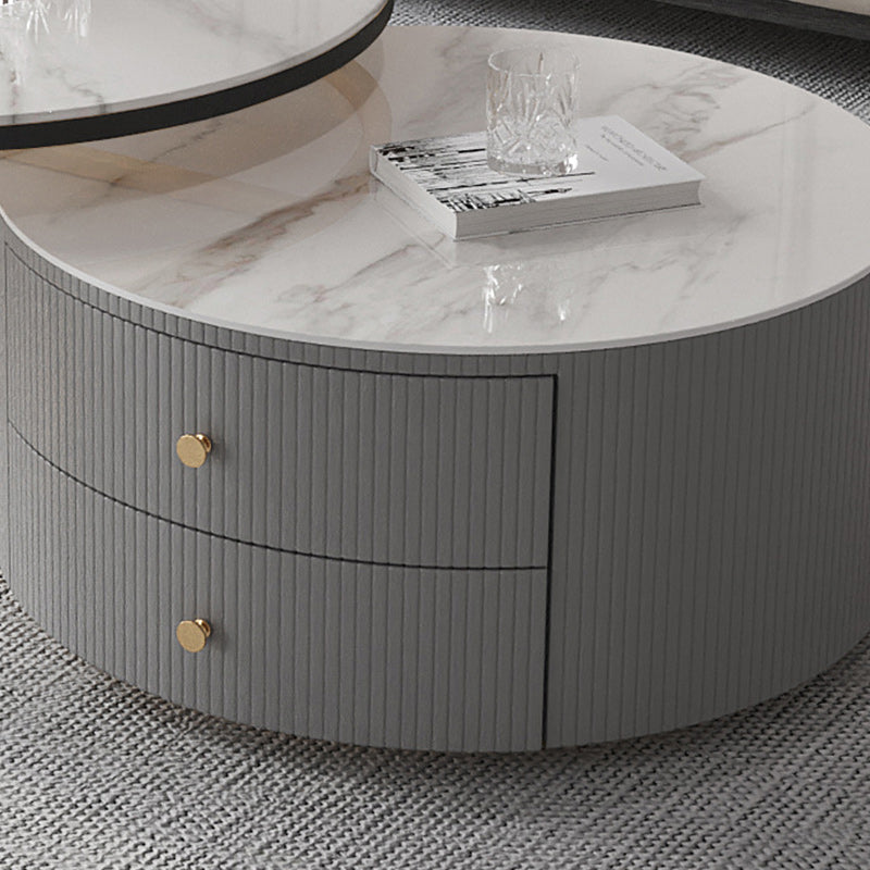 Modern Round End Table Living Room No Distressing Side Table with Drawers