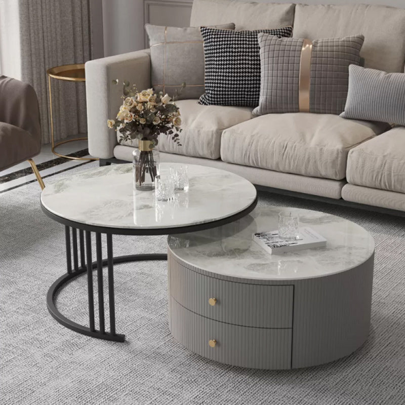 Modern Round End Table Living Room No Distressing Side Table with Drawers