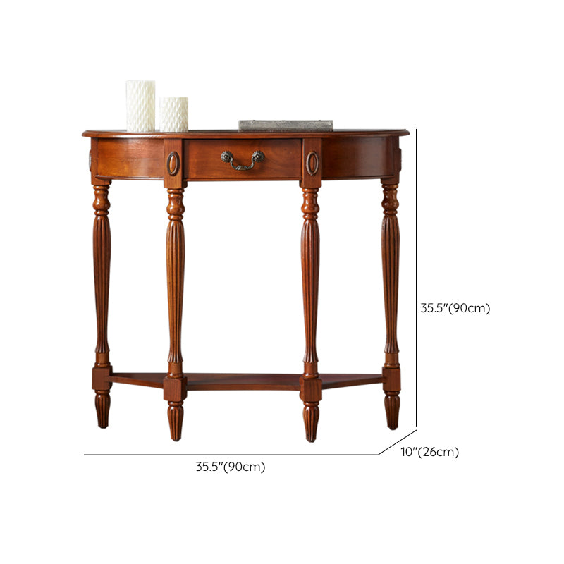 Victorian Brown End Table Half Moon Sofa Console Table for Hall