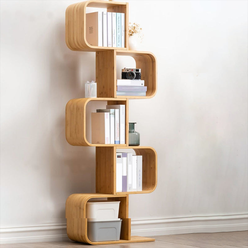 Modern Bamboo Bookcase Natural Open Back Standard Bookshelf with Shelves