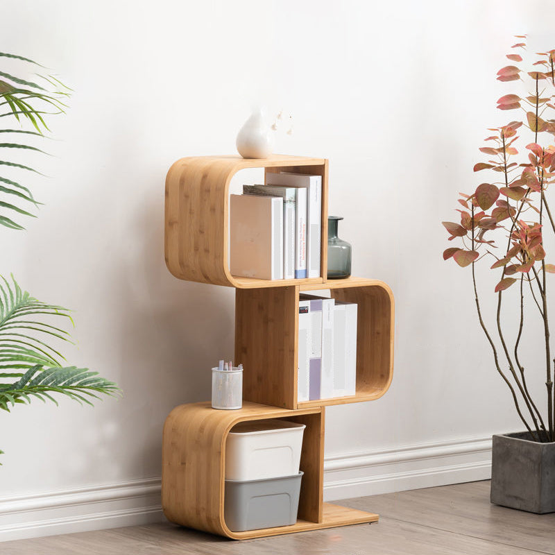Modern Bamboo Bookcase Natural Open Back Standard Bookshelf with Shelves