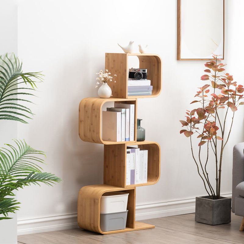 Modern Bamboo Bookcase Natural Open Back Standard Bookshelf with Shelves