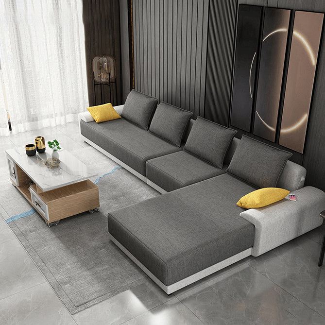 Scandinavian Style Stationary Seating Living Room Recessed Arm Pillows Sofa