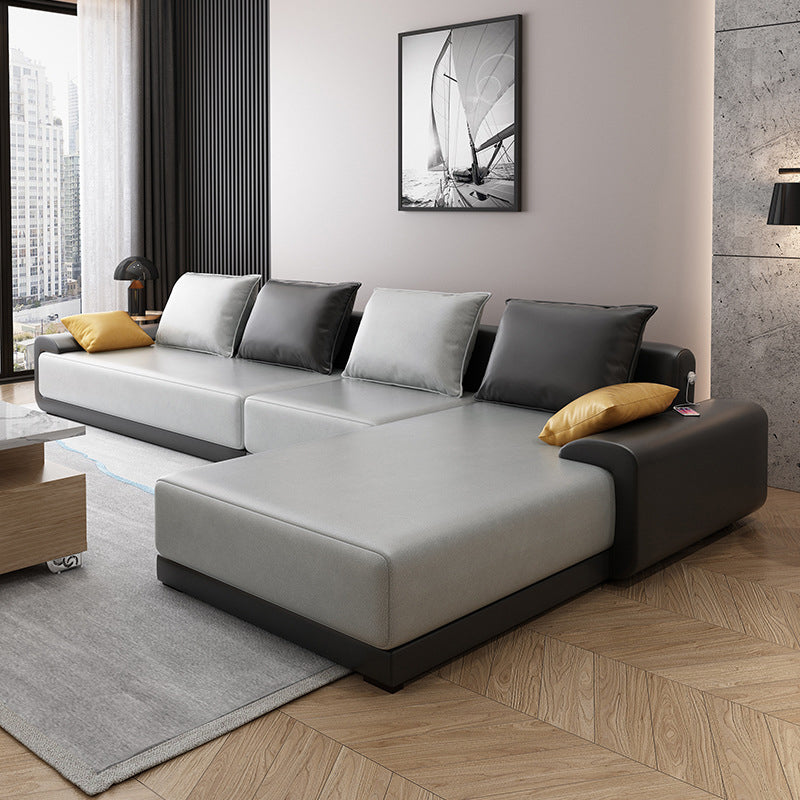 Scandinavian Style Stationary Seating Living Room Recessed Arm Pillows Sofa