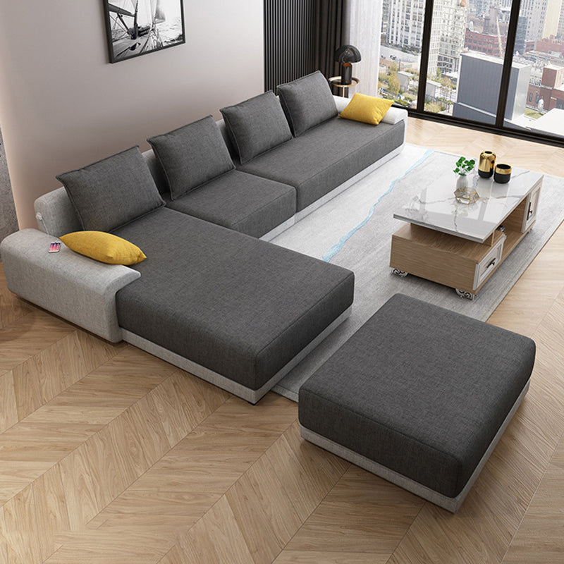 Scandinavian Style Stationary Seating Living Room Recessed Arm Pillows Sofa