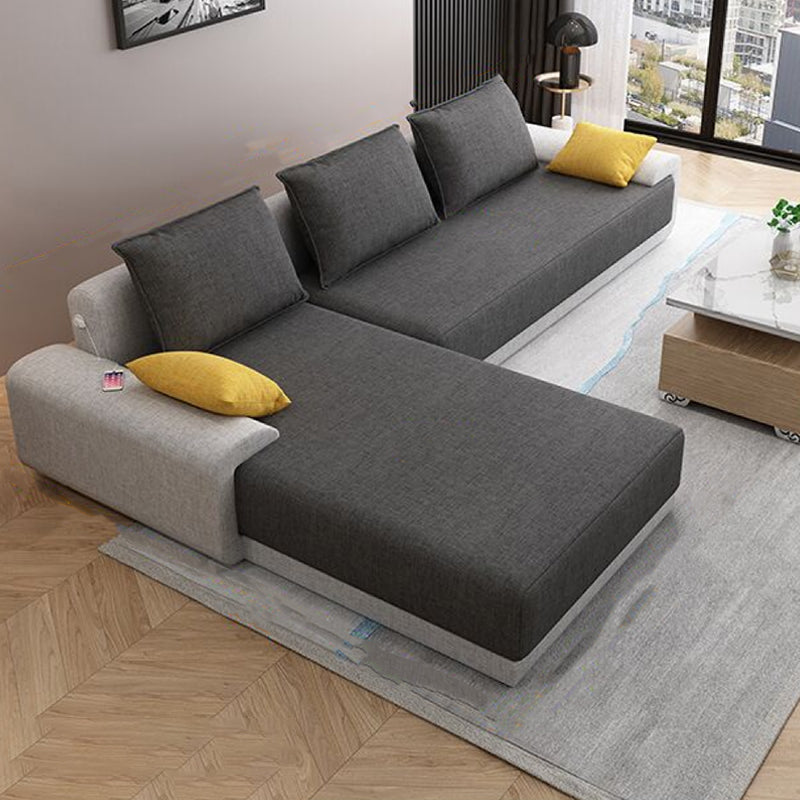 Scandinavian Style Stationary Seating Living Room Recessed Arm Pillows Sofa