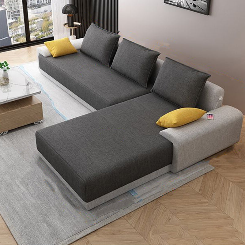 Scandinavian Style Stationary Seating Living Room Recessed Arm Pillows Sofa