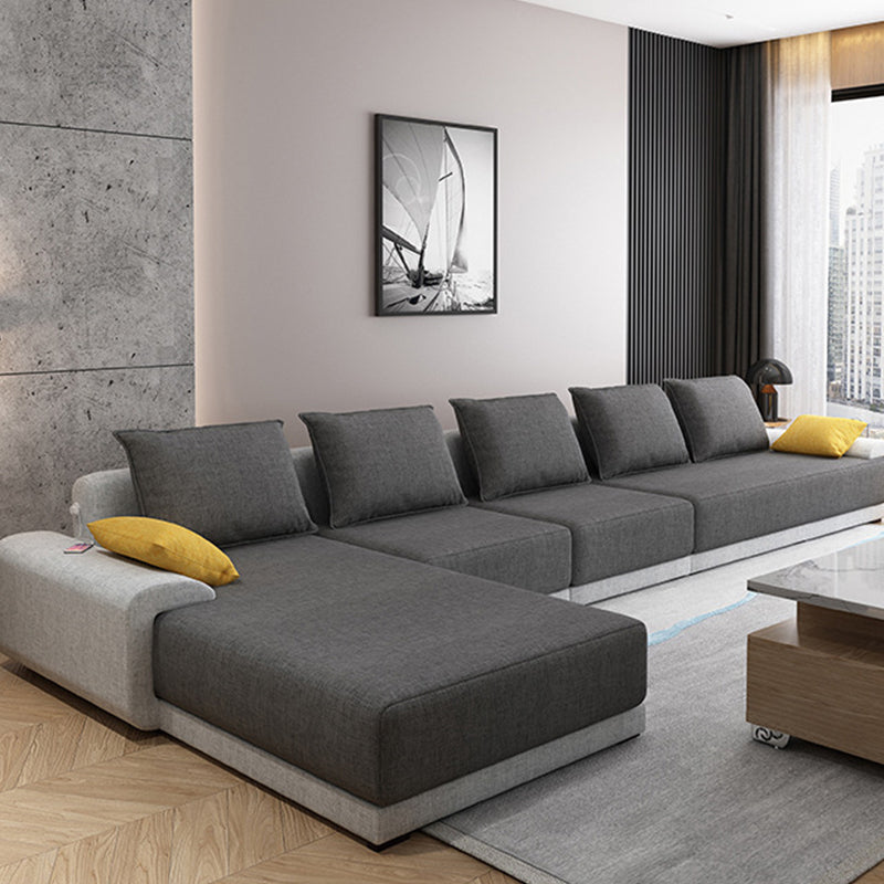 Scandinavian Style Stationary Seating Living Room Recessed Arm Pillows Sofa