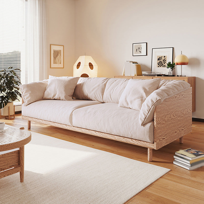 Scandinavian Loose Back Sofa with Pillow Top Arm in Solid Wood and Linen