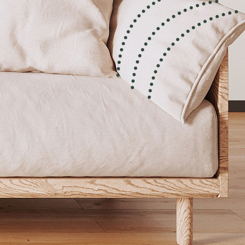 Scandinavian Loose Back Sofa with Pillow Top Arm in Solid Wood and Linen