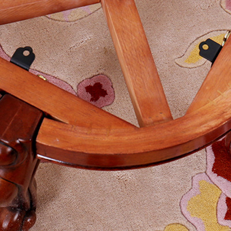 Mid-Century Modern Ottoman Genuine Leather Upholstered Nailhead Trim Round Ottoman