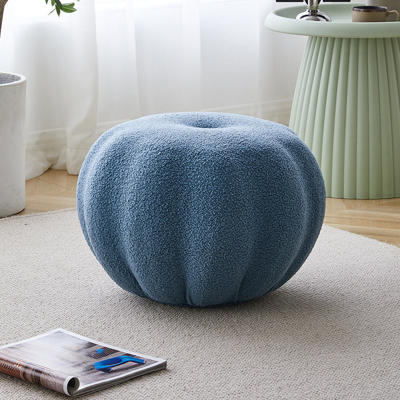 Modern Pouf Ottoman Velvet Upholstered Solid Color Pumpkin Shape Ottoman