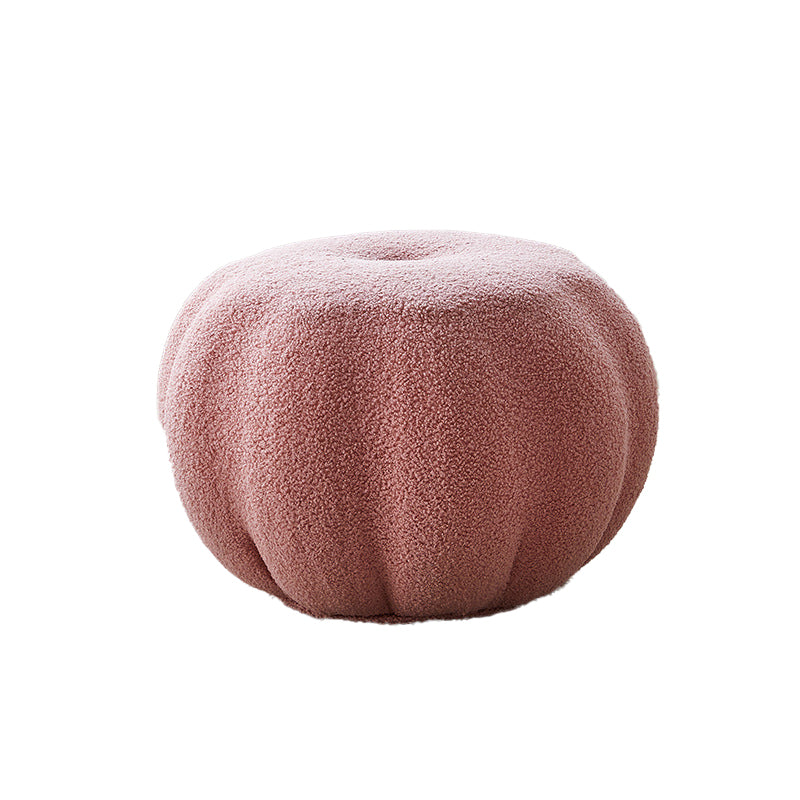 Modern Pouf Ottoman Velvet Upholstered Solid Color Pumpkin Shape Ottoman