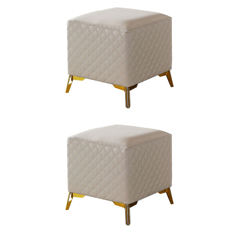 Glam Ottoman Genuine Leather Upholstered Diamond Lattice Square Ottoman with Metal Legs