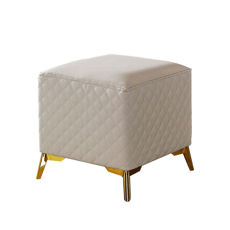 Glam Ottoman Genuine Leather Upholstered Diamond Lattice Square Ottoman with Metal Legs