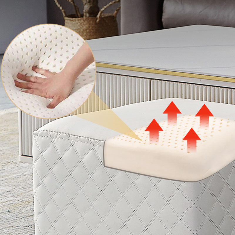 Glam Ottoman Genuine Leather Upholstered Diamond Lattice Square Ottoman with Metal Legs