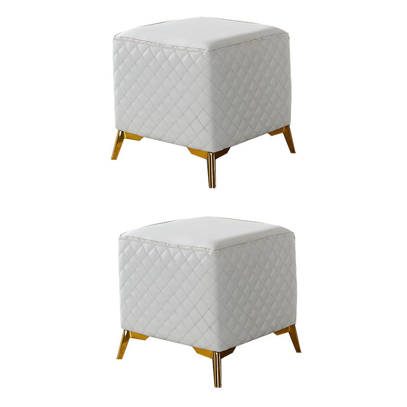 Glam Ottoman Genuine Leather Upholstered Diamond Lattice Square Ottoman with Metal Legs