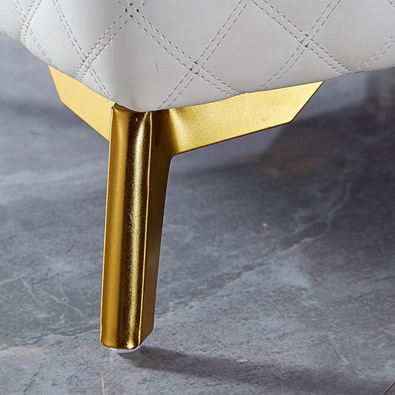 Glam Ottoman Genuine Leather Upholstered Diamond Lattice Square Ottoman with Metal Legs