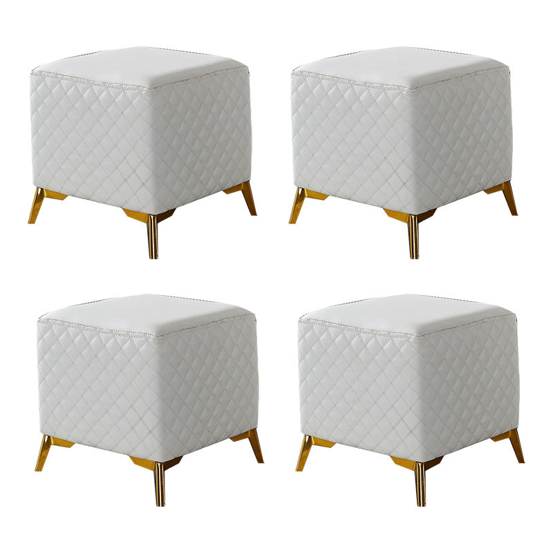 Glam Ottoman Genuine Leather Upholstered Diamond Lattice Square Ottoman with Metal Legs