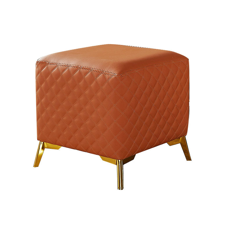 Glam Ottoman Genuine Leather Upholstered Diamond Lattice Square Ottoman with Metal Legs