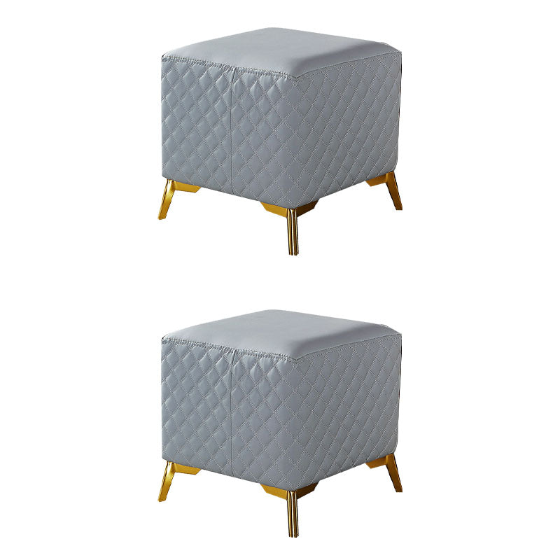 Glam Ottoman Genuine Leather Upholstered Diamond Lattice Square Ottoman with Metal Legs