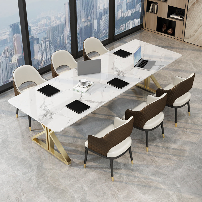 Metal Modern Style Dining Table Sintered Stone Top Table for Dining Room