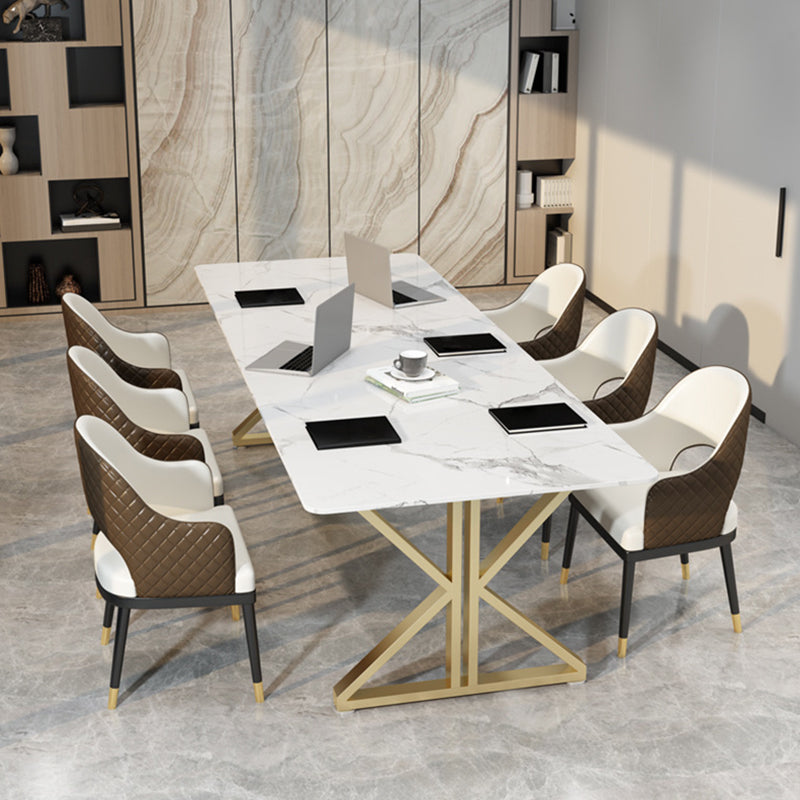Metal Modern Style Dining Table Sintered Stone Top Table for Dining Room
