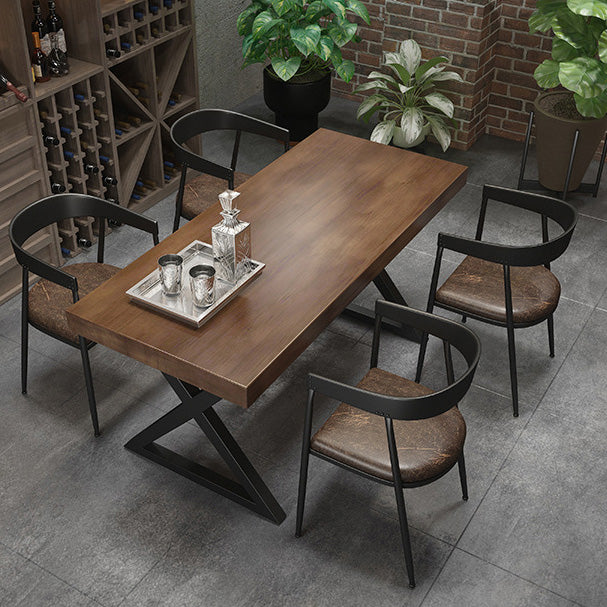 Industrial Rectangle Dining Table Pine Solid Wood Top Dining Table with Double Pedestal