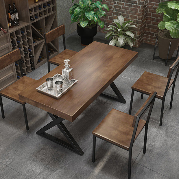 Industrial Rectangle Dining Table Pine Solid Wood Top Dining Table with Double Pedestal
