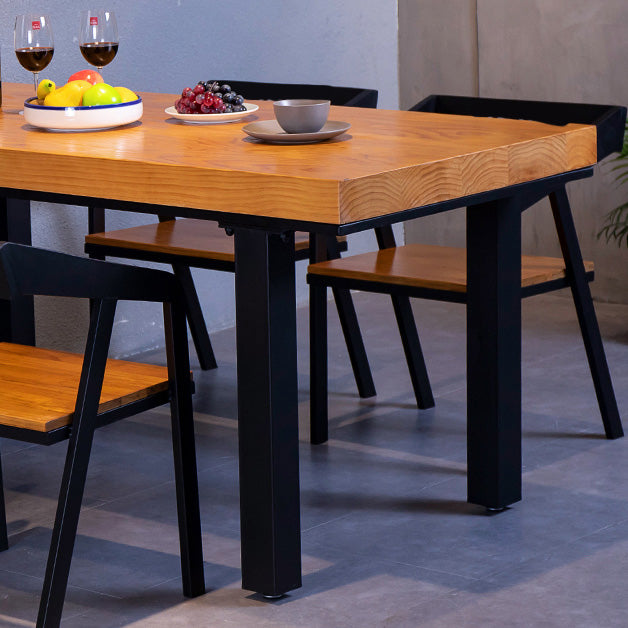 Rectangle Solid Wood Top Dining Table Industrial Iron Legs Dining Table
