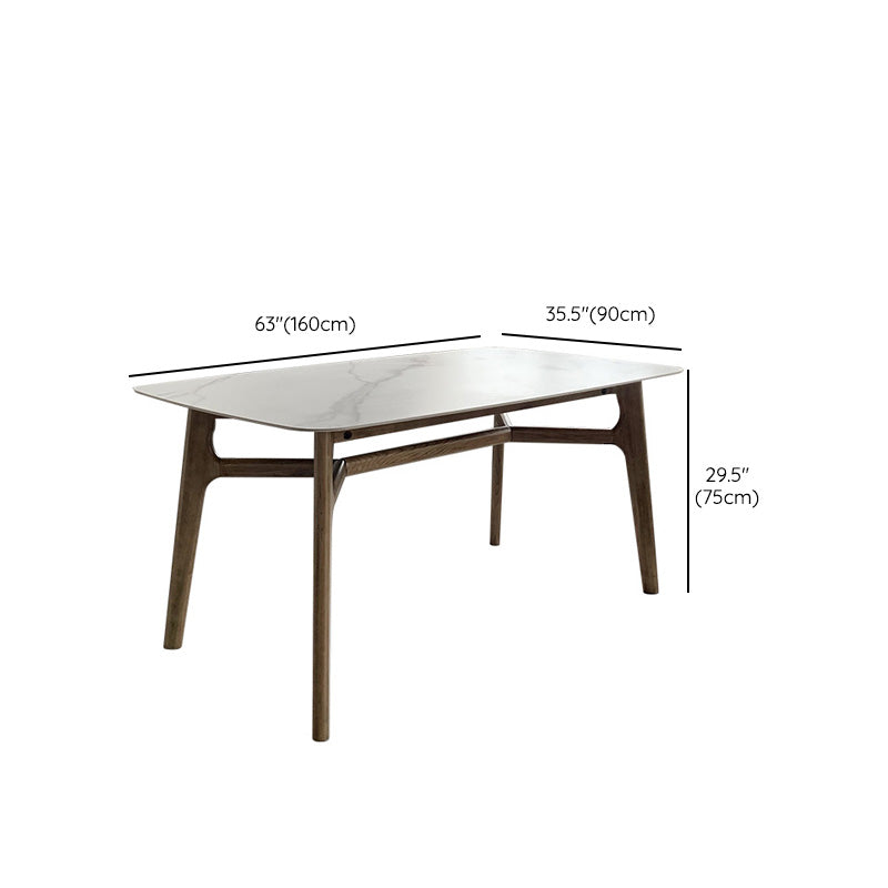 Mid-Century Dining Table with Brown Wood Frame Stone Top Dinette Table