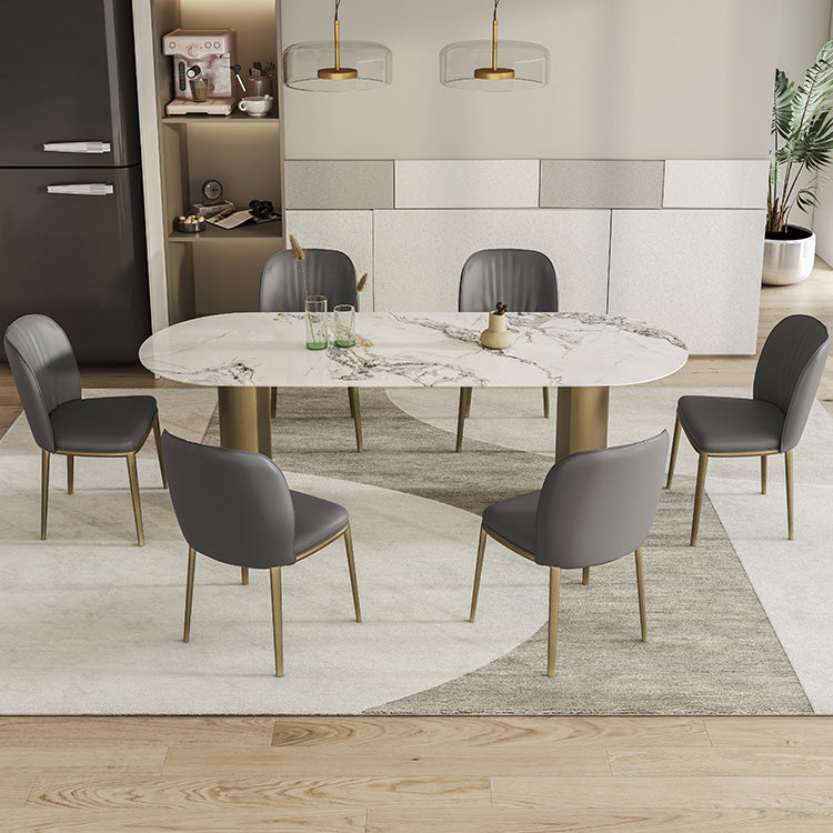 Luxury Oval Dining Table Stainless Steel Double Pedestal Dining Table