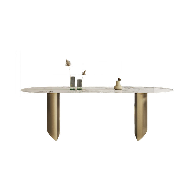 Luxury Oval Dining Table Stainless Steel Double Pedestal Dining Table