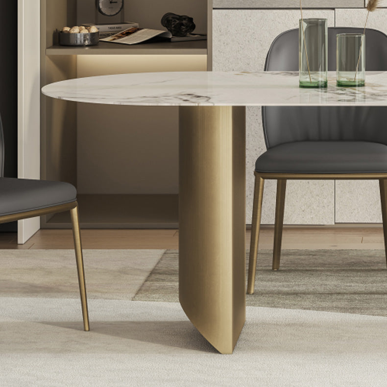 Luxury Oval Dining Table Stainless Steel Double Pedestal Dining Table