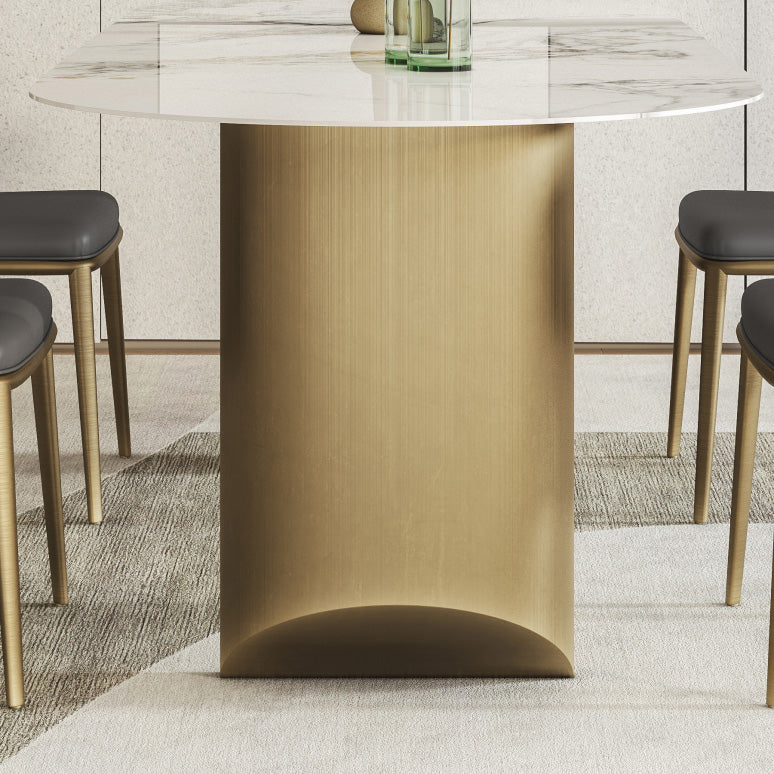 Luxury Oval Dining Table Stainless Steel Double Pedestal Dining Table