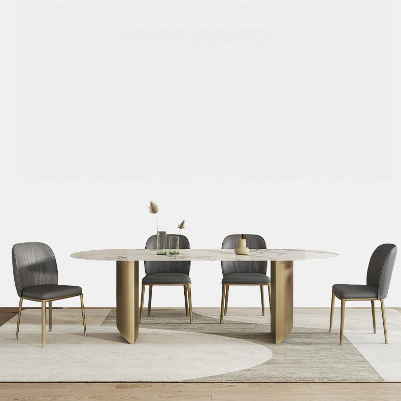 Luxury Oval Dining Table Stainless Steel Double Pedestal Dining Table