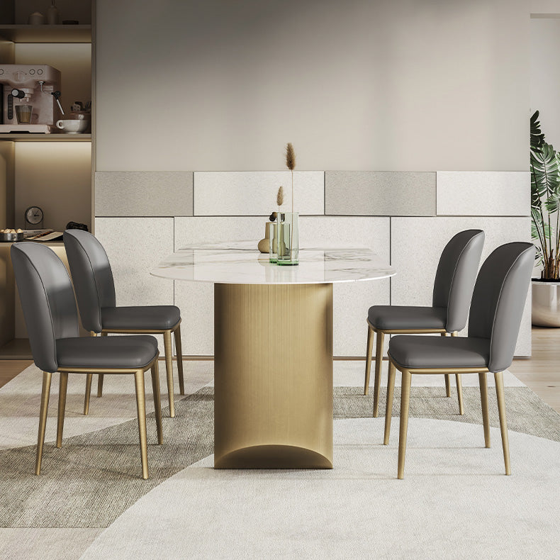 Luxury Oval Dining Table Stainless Steel Double Pedestal Dining Table