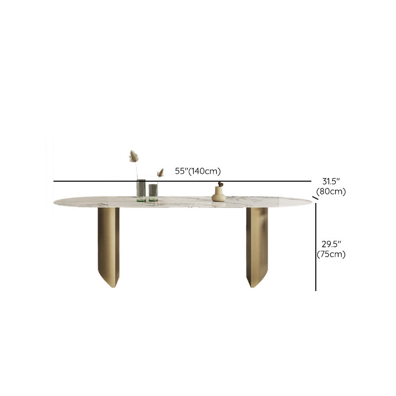 Luxury Oval Dining Table Stainless Steel Double Pedestal Dining Table