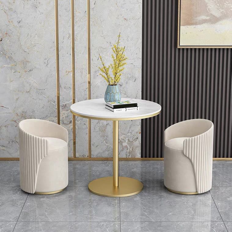 White Faux Marble Dining Table Traditional Luxury Round Table for Home
