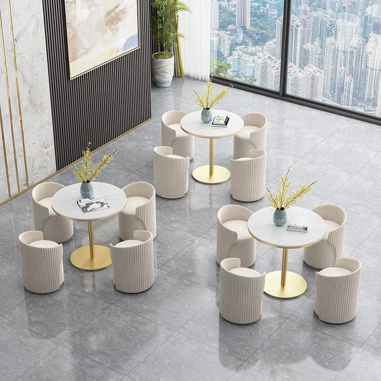 White Faux Marble Dining Table Traditional Luxury Round Table for Home