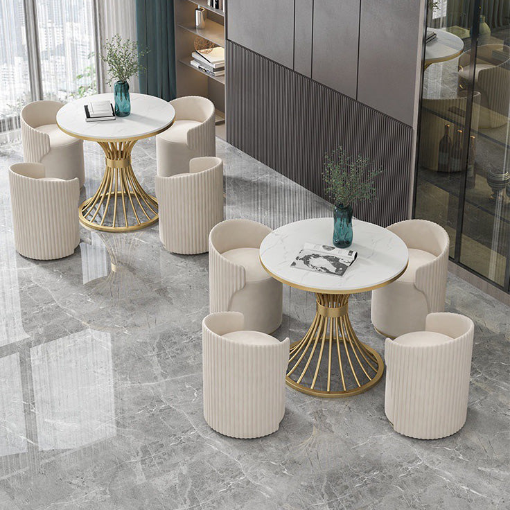 White Faux Marble Dining Table Traditional Luxury Round Table for Home