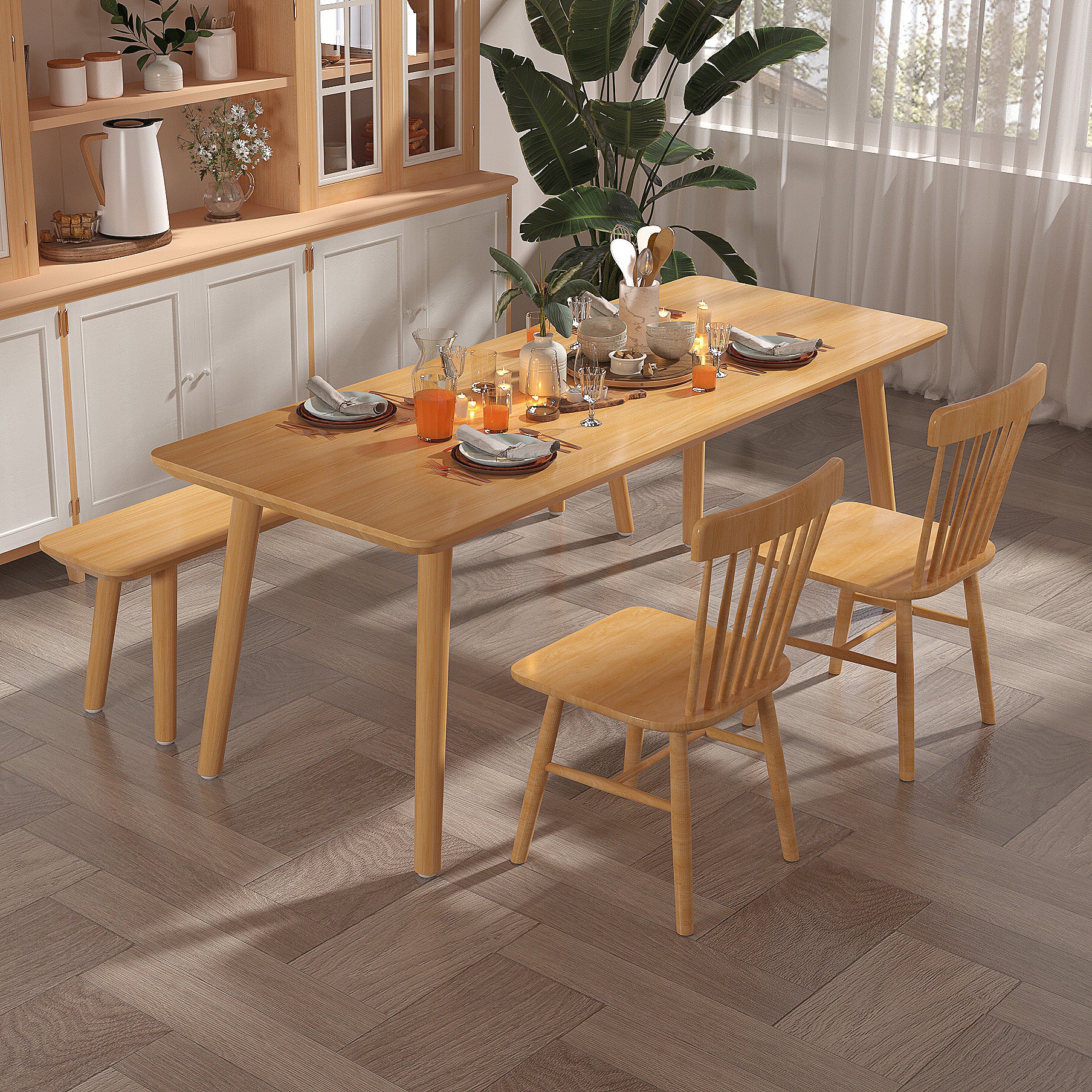 Pine Solid Wood Dining Table Rectangle Dining Table with Natural Finish Legs